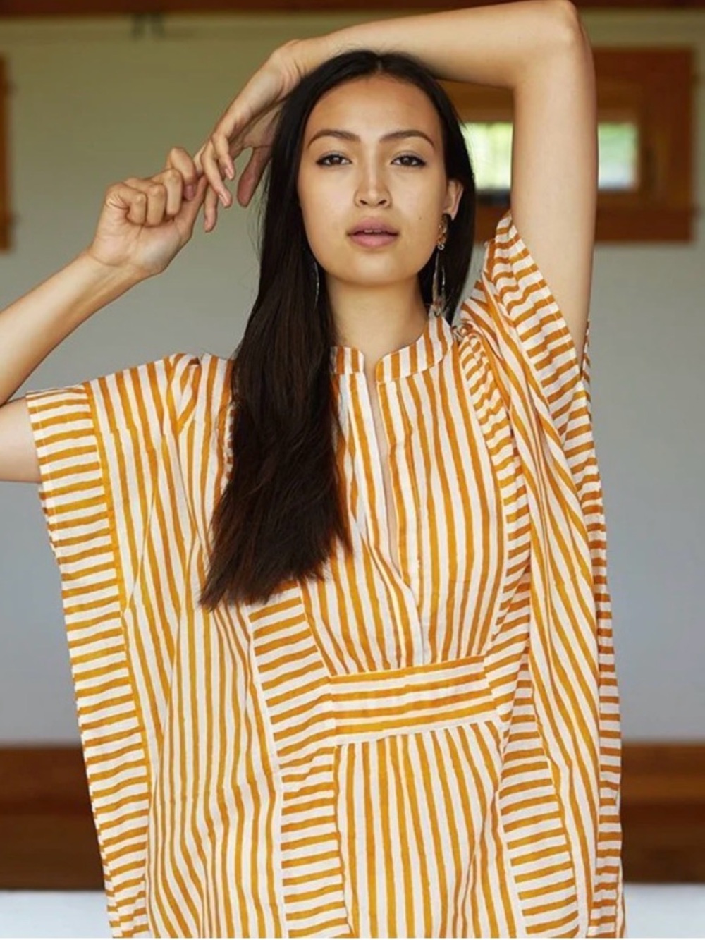 Emerson Fry Short Caftan in Marigold Stripe